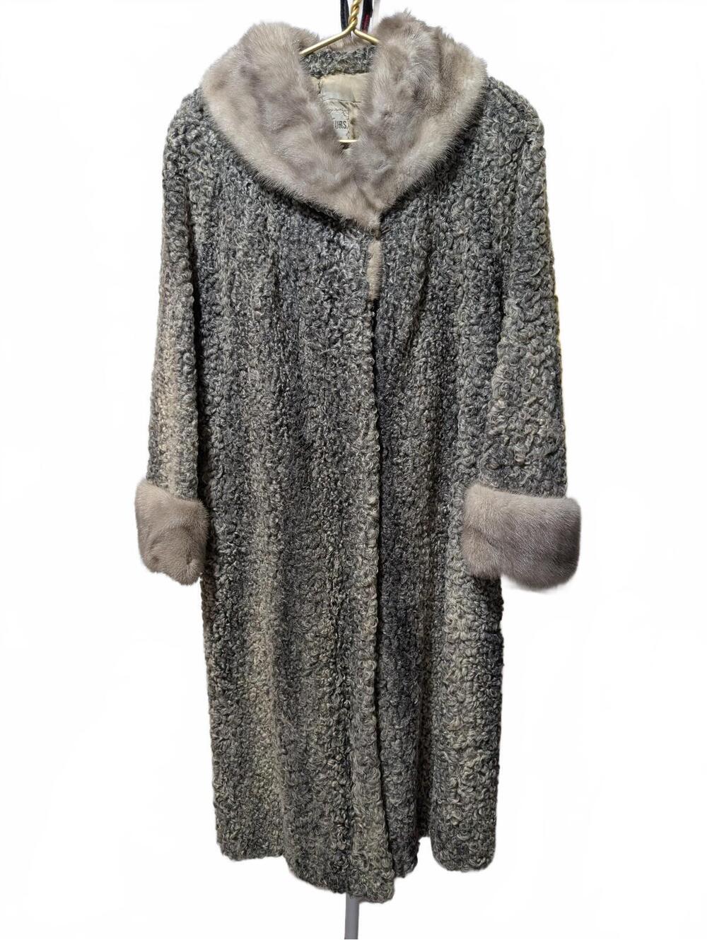 Vintage Braune's Furs Ltd Gray Persian Lamb Coat w/Mink Trim Sz M